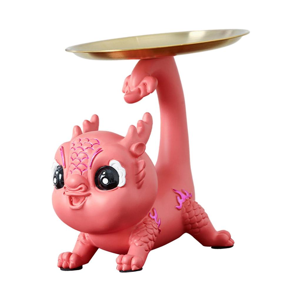 Resin Chinese Dragon Statue Cute Dragon Figurine Jewelry Tray Chinese New Year Decoration Candy Dish for Bookshelf Entryway