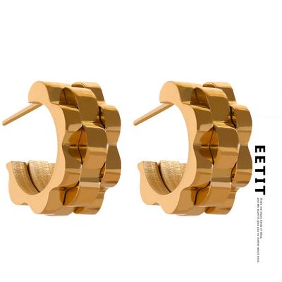 Statement Metal Texture Geometric Stainless Steel 18K Gold Plated Earrings Minimalist Charm Trendy Fashion Classic Jewelry