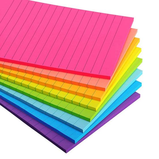 8 Stück 10 x 15 cm linierte Haftnotizen, 8 leuchtende Farben, 45 Blatt/Block, selbstklebend, super Haftkraft, Mini-Studenten, liniert, Notizblock, Schule, Büro