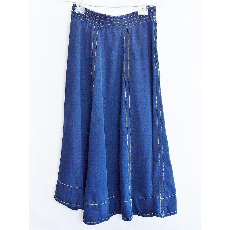 [Used] IENA Denim Style Stitch Design Long Flare Skirt 38 Navy ok4604201404