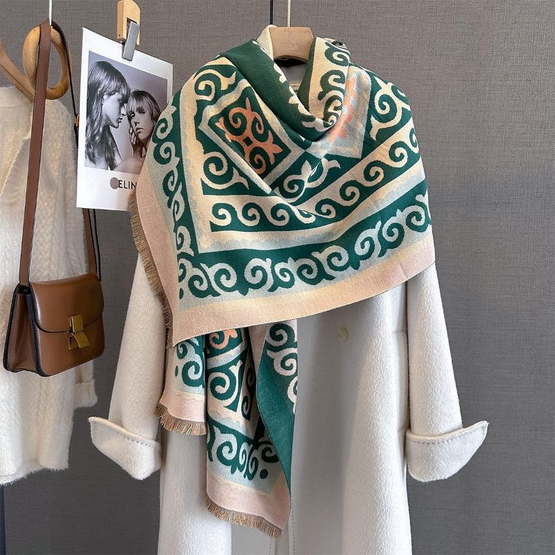 Korean Japanese Style Vintage Geometric Printed Scarf For Women