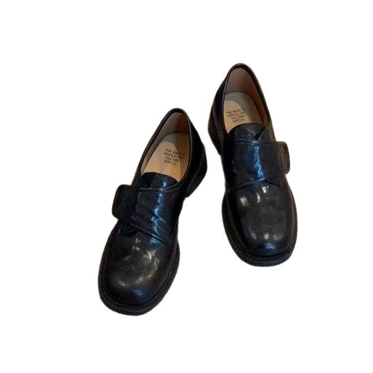 

Spot model~ [Variety Velcro] Sheepskin small leather shoes women s thick heel 3.5cm round head loafers women s single shoes 35