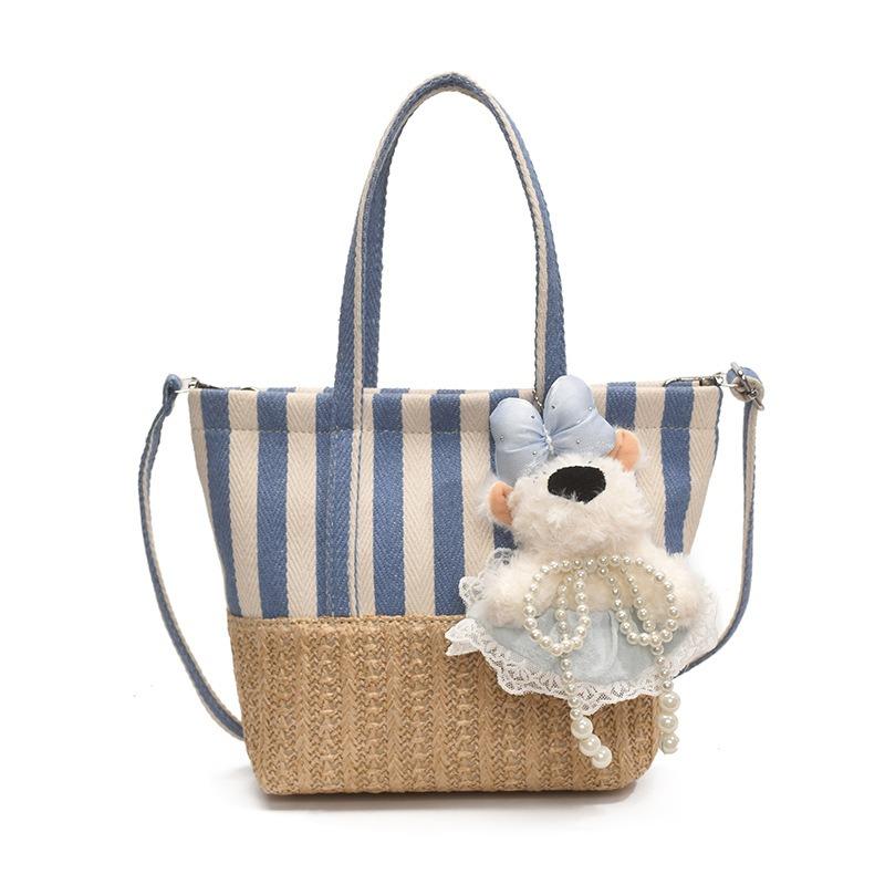 Summer trend canvas bag striped vegetable basket women's bag new high-end retro splicing fashion messenger bag