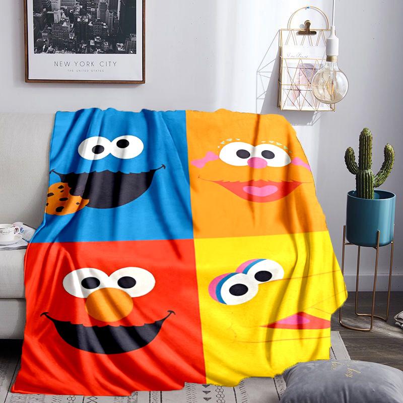 Colorful Sesame Muppets Together Throws Blanket Flannel Blankets Plush for Couch Bed Gifts for Men Women Travel picnic blanket Christmas fan gifts