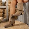 Retro Faux Suede High Heels Boots Women  Autumn Pointed Toe Thick Heeled Cowboy Boots Woman Plus Size Slip On Western Botas