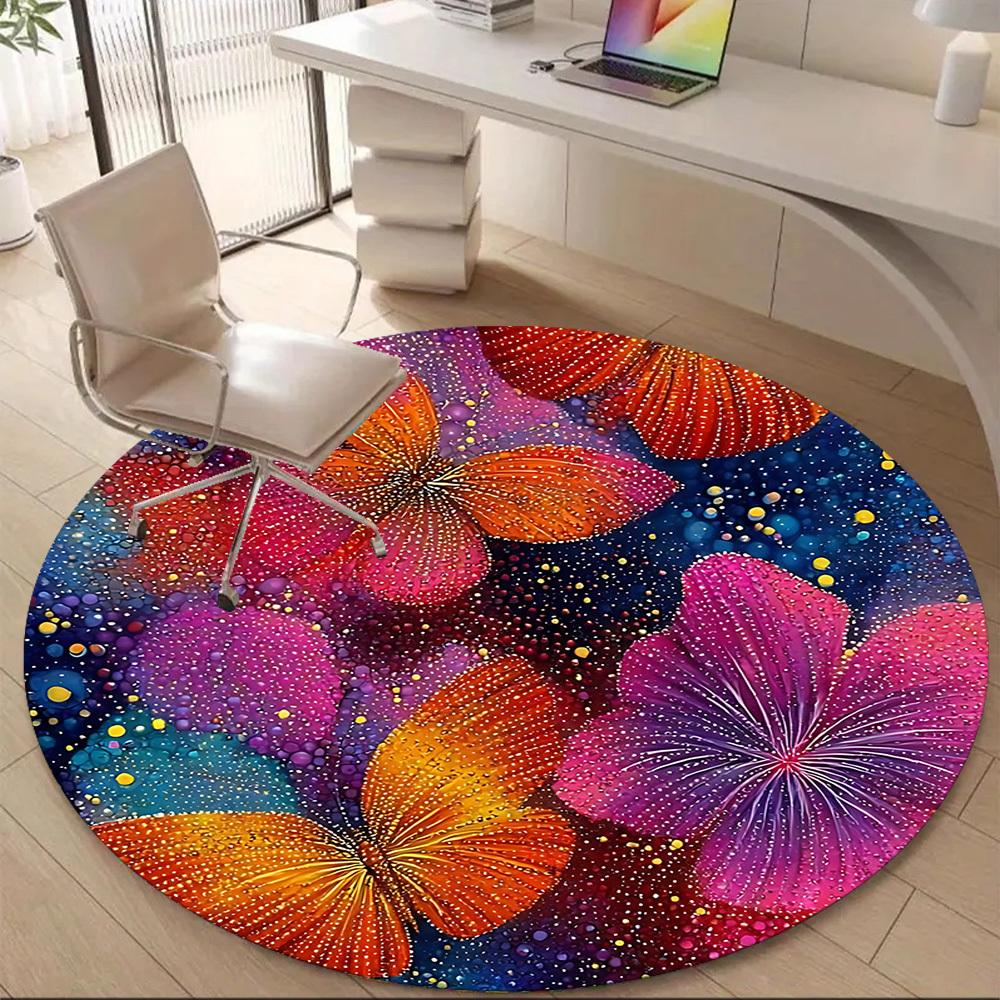 1pc Butterfly Fantasy Office Round Area Rug, Indoor Mat Suitable ForOffice, Under Office Chairs Bedroom Living Room Home Decor, Room Deco D072