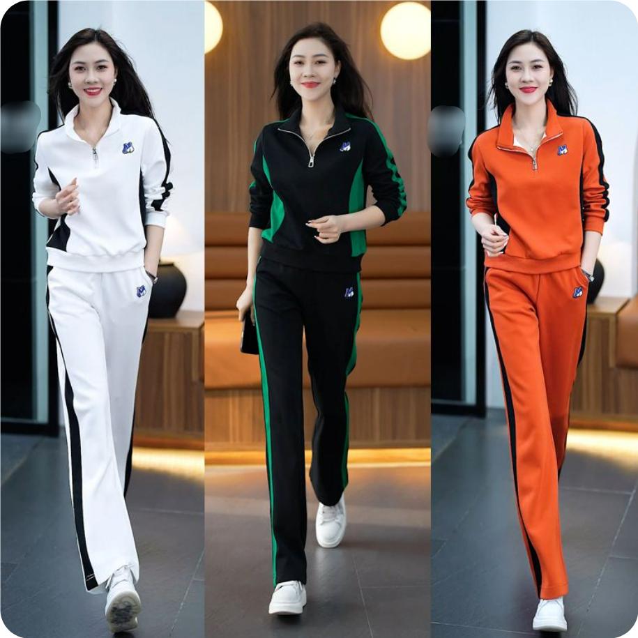 Casual Sports Suit Women's Spring and Autumn Fashion Western Style Slimming Stand-up Collar Sweater Wide-leg Pants Two-piece Suit