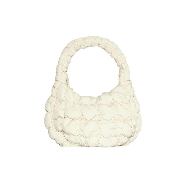 COS Quilted Texture Design Convenient Zipper Closure Polyester Cloud Bag Tote Mini Women handbags Beige 1171064003 Beige
