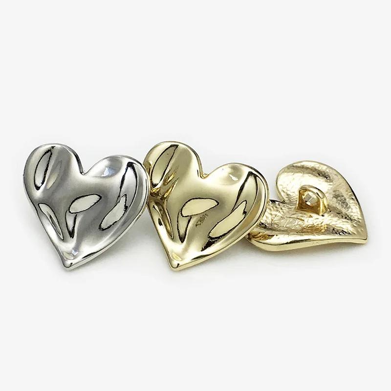 12Pcs/lot 15-23mm High end irregular heart-shaped metal button sweater suit coat decoration heart-shaped button