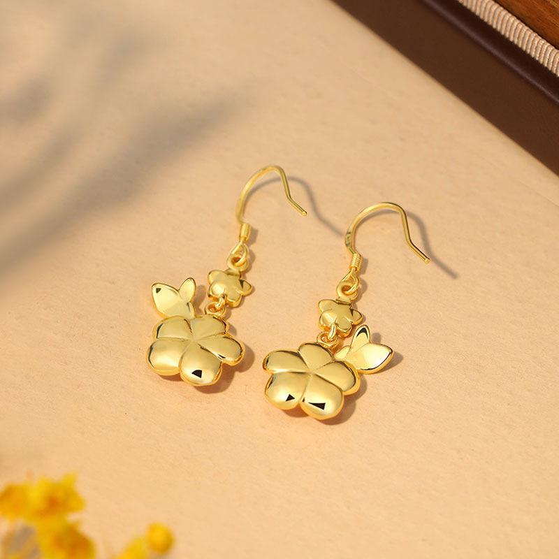 925 Sterling Silver Chinese Palace Style Enamel Resin Flower Drop Earrings for Women - Light Luxury Qipao Studs