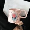 Keramik-Kaffeetasse mit ergonomischem Griff, unregelmäßiges florales Muster, spülmaschinenfeste Neuheitstasse für Kaffee, Tee, Milch