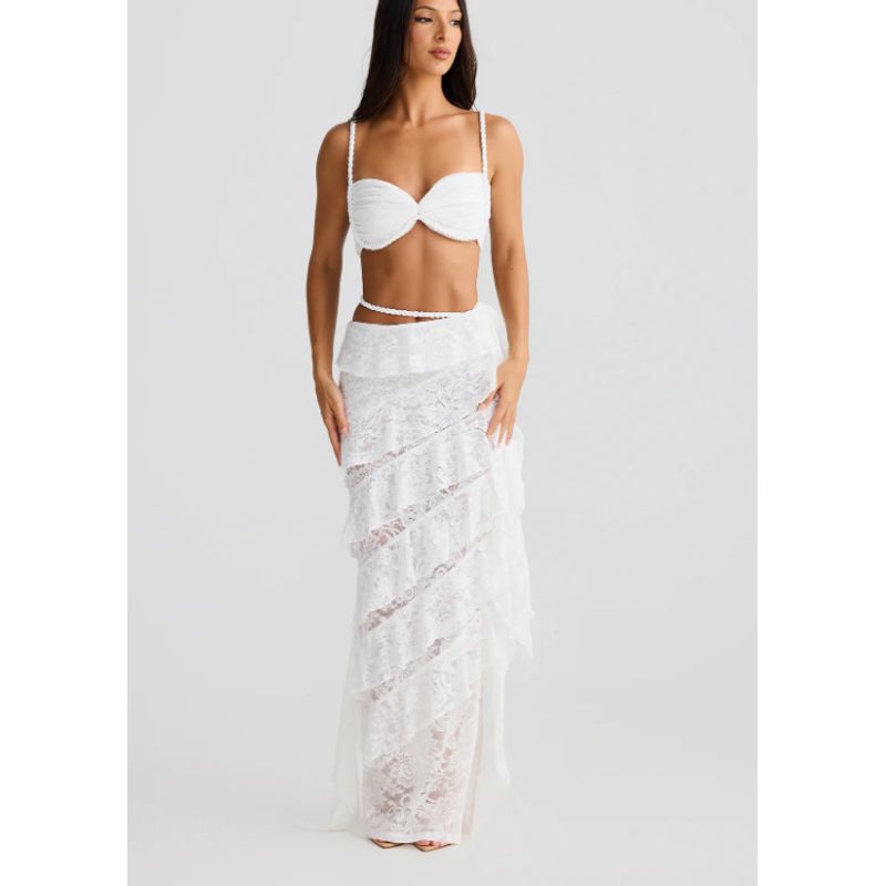 

Beach Holiday Style Pure Desire Set Women 2025 Summer New Backless Sling Personalized Lace Sheath Skirt White S