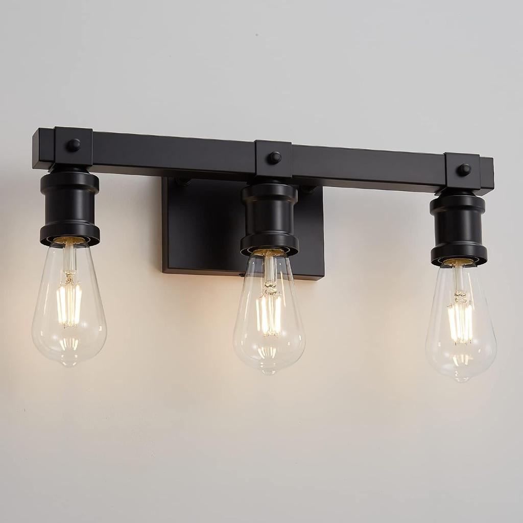 Farmhouse Bathroom Vanity Light Fixtures 3-Light Bathroom Light Fixtures Over Mirror Matte Black Vanity Light Industrial Vintage Wall Light Fixtures