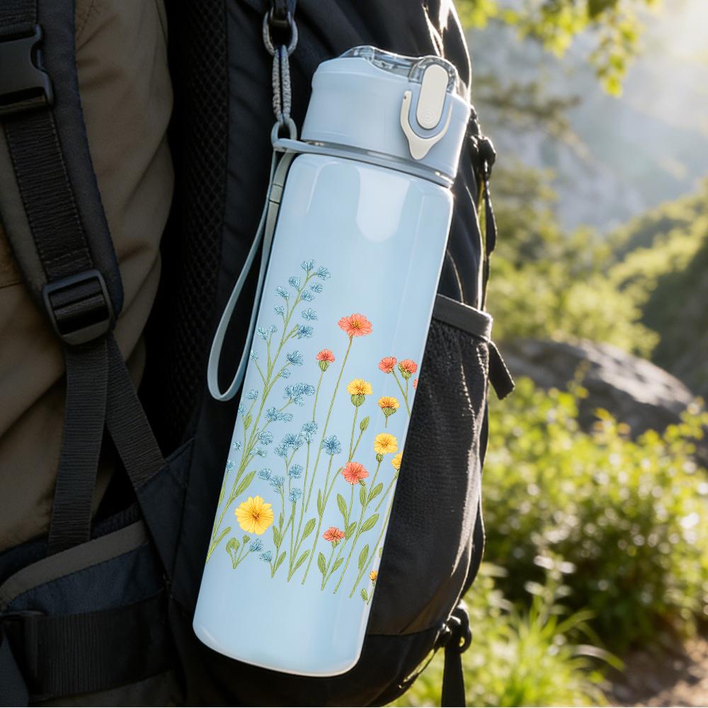 1PC Wild Daisy Floral Field 750ml Color Plastic Sports Water Bottle Leakproof Flip Straw Lid For Sports Office Home Use