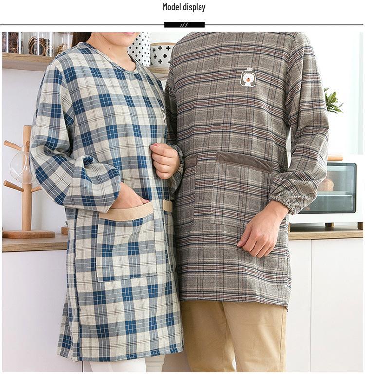 Japonská kostkovaná zástěra s medvědem, voděodolná: Otočný, Odolný proti skvrnám Kuchyňský ochranný oděv