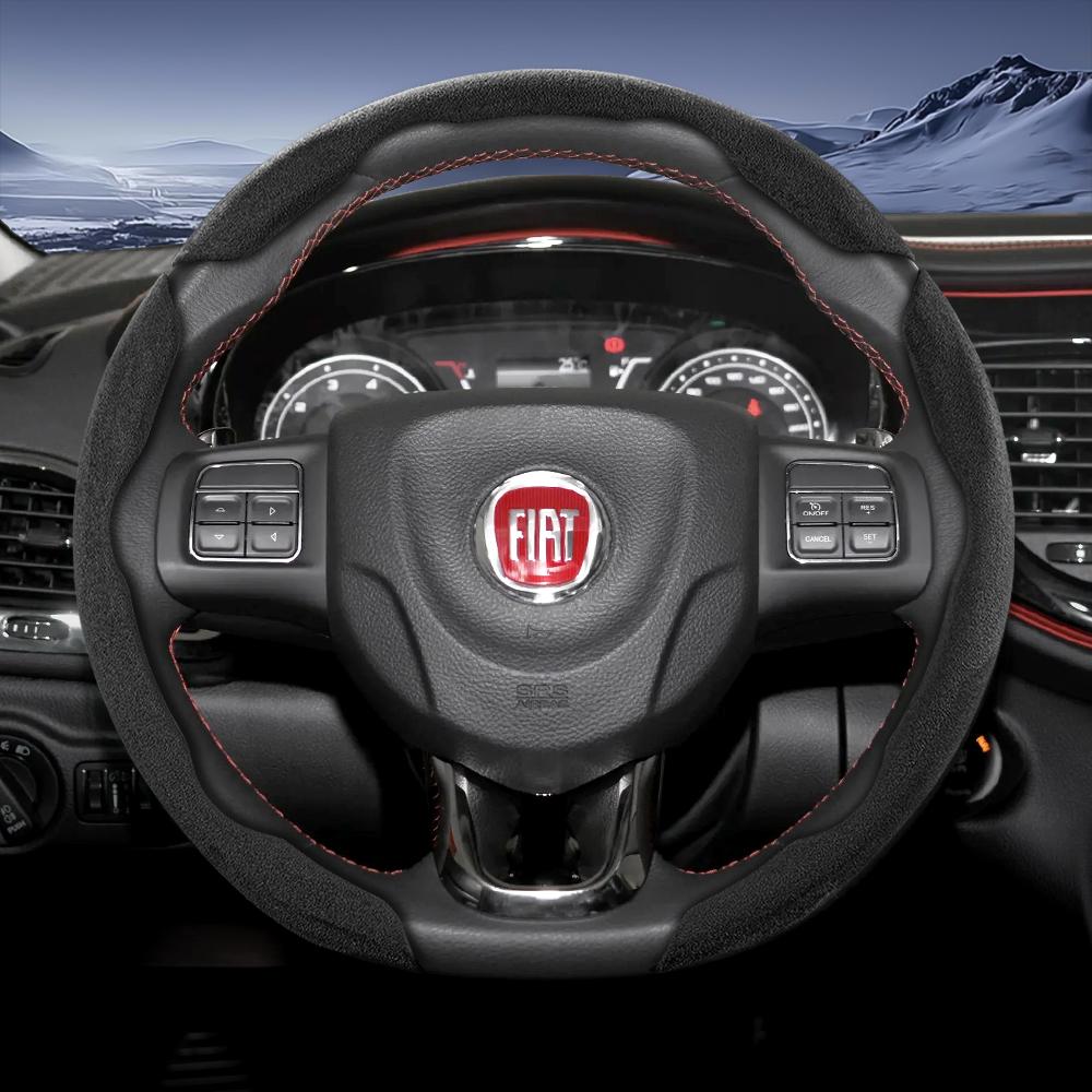 zkfan8 Suitable for Fiat Sports Suede Steering Wheel Cover, Split Snap-On Type, Non-Slip and Durable, for Models Such as 500 Panda Pandina Tipo Egea