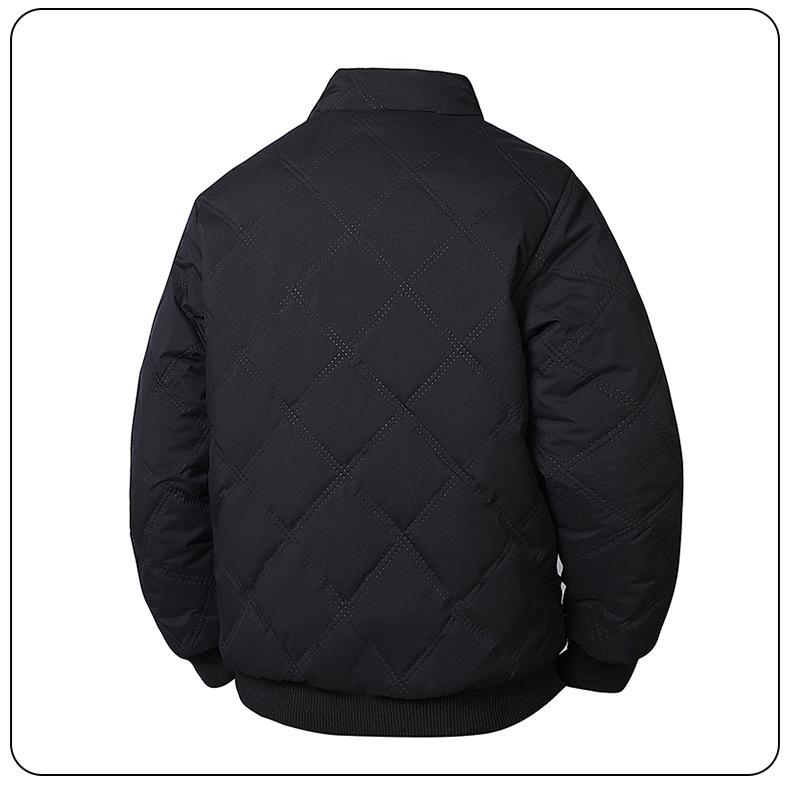 Men's 2025 Cross-border Diamond Plaid Stand Collar Jacket - Autumn/Winter Warm, Velvet-Lined Cotton Coat