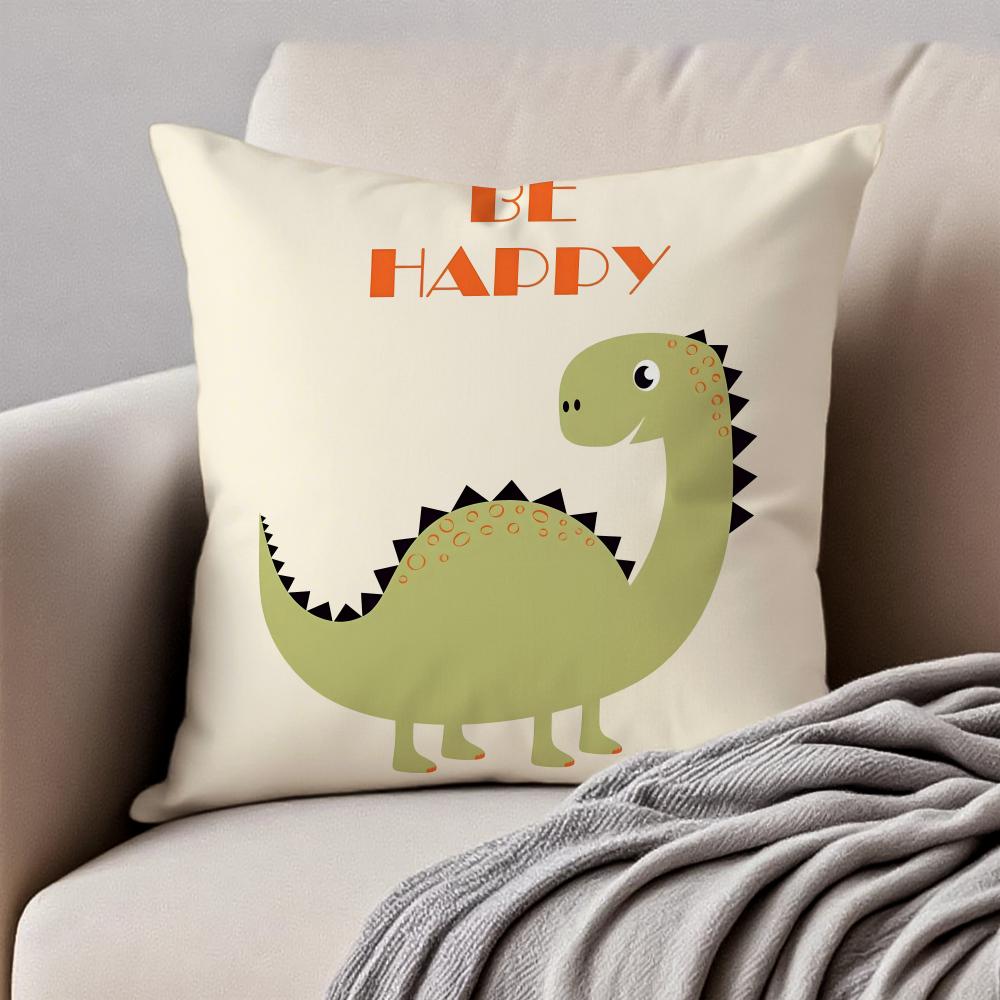Cute Funny Art Dinosaur Cushion Cover Pillowcase Anti-Dustmite Invisible Zipper Short Plush Sofa Cushion