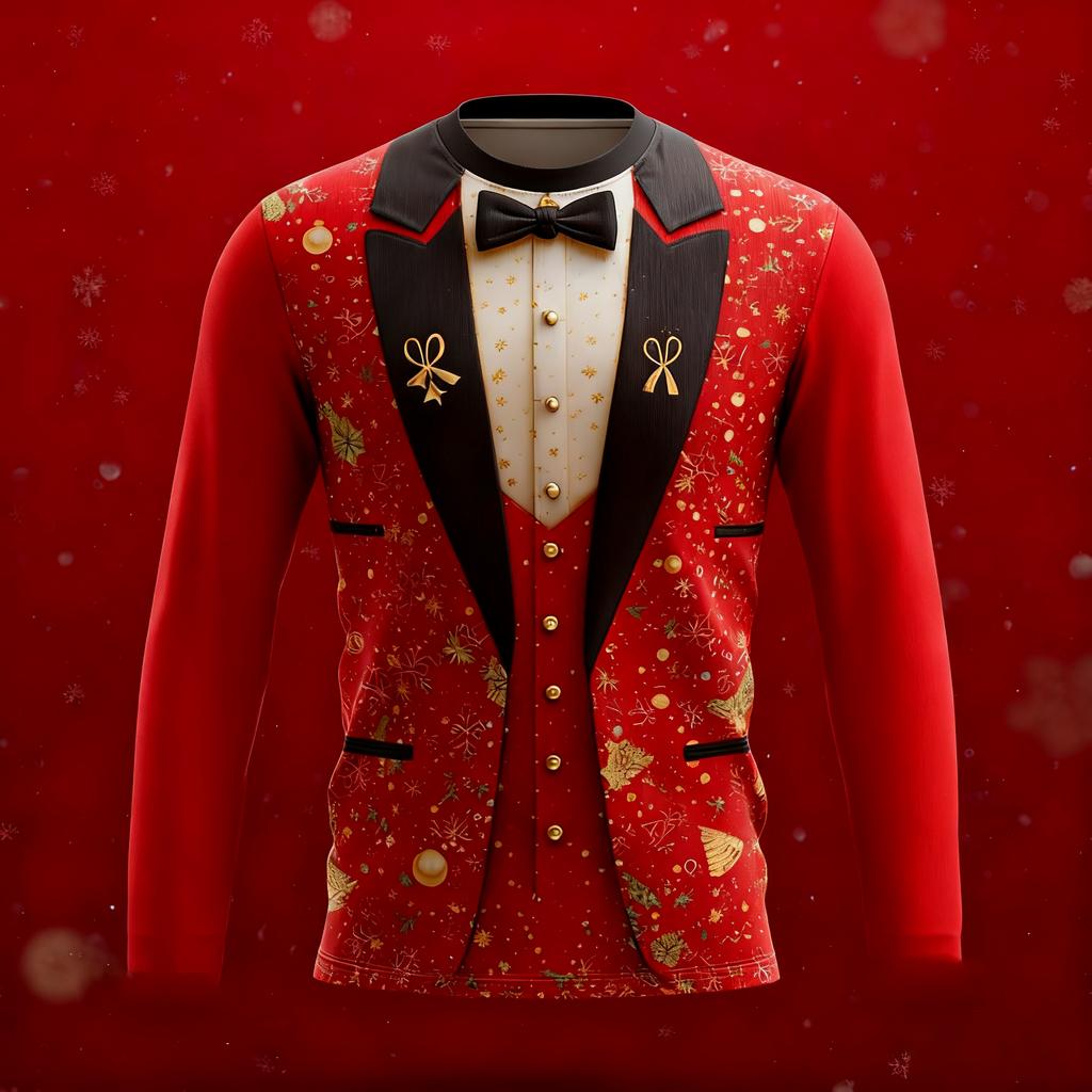 Christmas Fake suit Pattern 3D printed men's long sleeves T-shirt Happy New Year oversized T-shirt fun gift Cosplay Men clothes