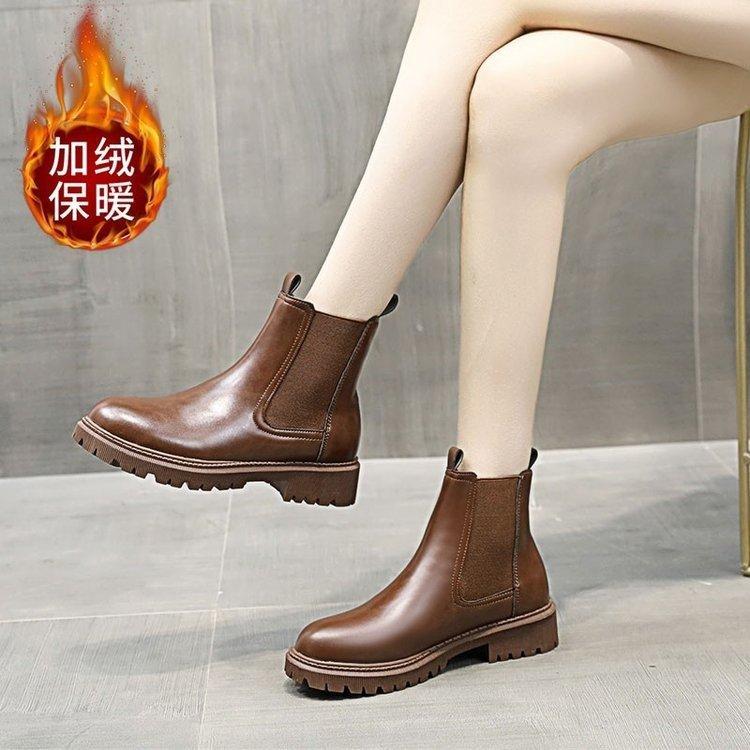 Martin boots women's British style new autumn and winter velvet thick-soled cigarette boots thin black Chelsea short boots