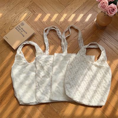 Mesh Flower Shoulder Bag Large Capacity Underarm Bag Spring Summer Fairy Bag Student Canvas Bag