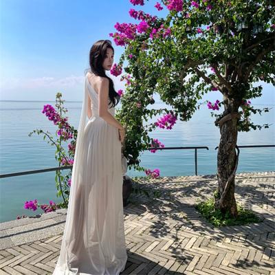 Antikes Griechisches Muse Ein Schulter Bandkleid Sommer Weiß Feenlicht Hochzeitskleid Foto Kleid Urlaubs Strandkleid