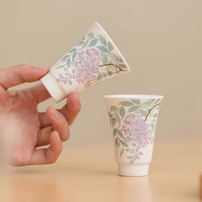 Flower Language White Porcelain Teacup Master Cup Household High-End Personal Special Women'S Ceramic Drinking Tea Tea Cup Single Cup Personal Cup