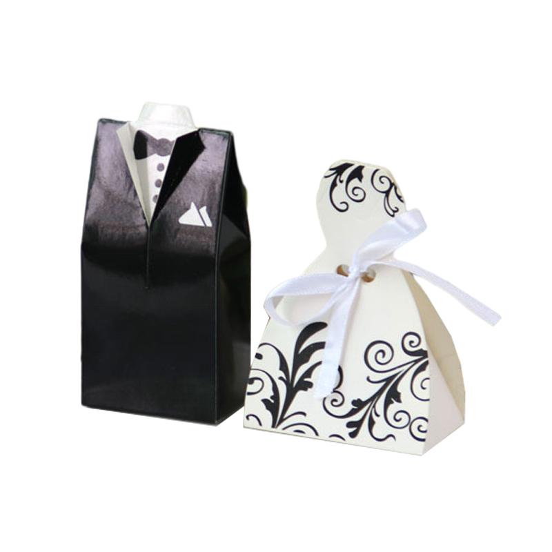 20/30pcs Bride And Groom Candy Box Wedding Favor And Gifts Box Sweet Bags With Ribbon Wedding Decoration Souvenirs Party Decor