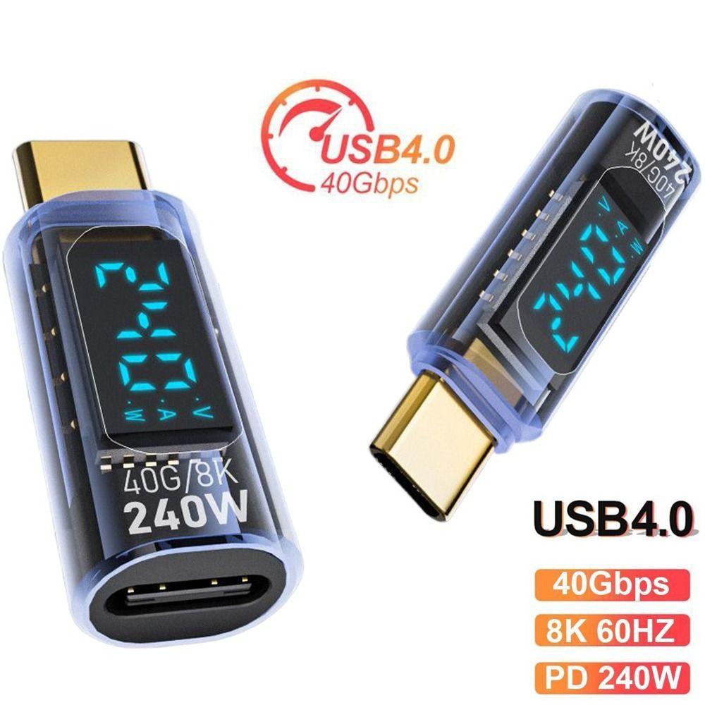 1 PCS Digital LED Display USB 4 Type-C Adapter PD 240W 40Gbps OTG Converter Full Function Smart Chip Power Meter Tester