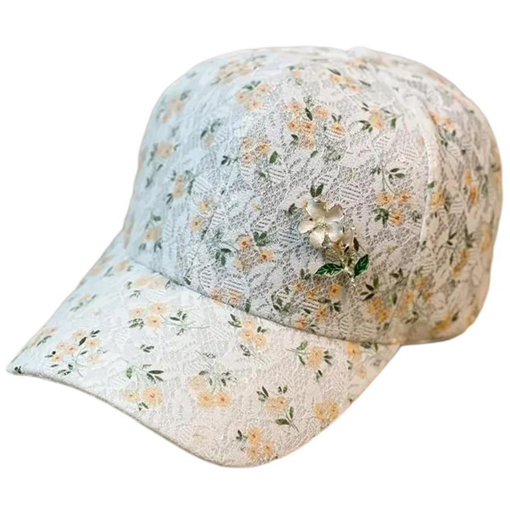 Travel Gathering Lace Hat with Lace Floral Outdoor Sports Sunproof Baseball Hat Girl Adjust Head Size Fishing Hiking Hat