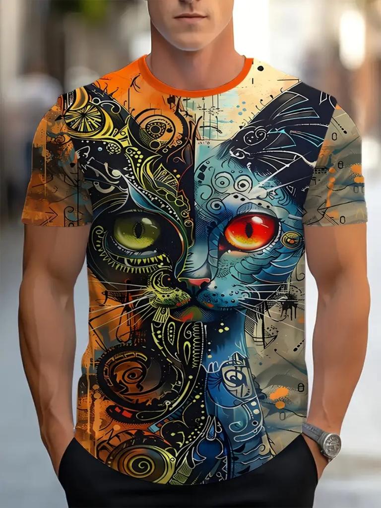 Tricou Amuzant Pisică Bărbați Grafică Parodie Tricou Imprimare 3D Personalitate Mânecă Scurtă Gât Rotund Cămașă Casual Bărbați Tricouri Cool Topuri