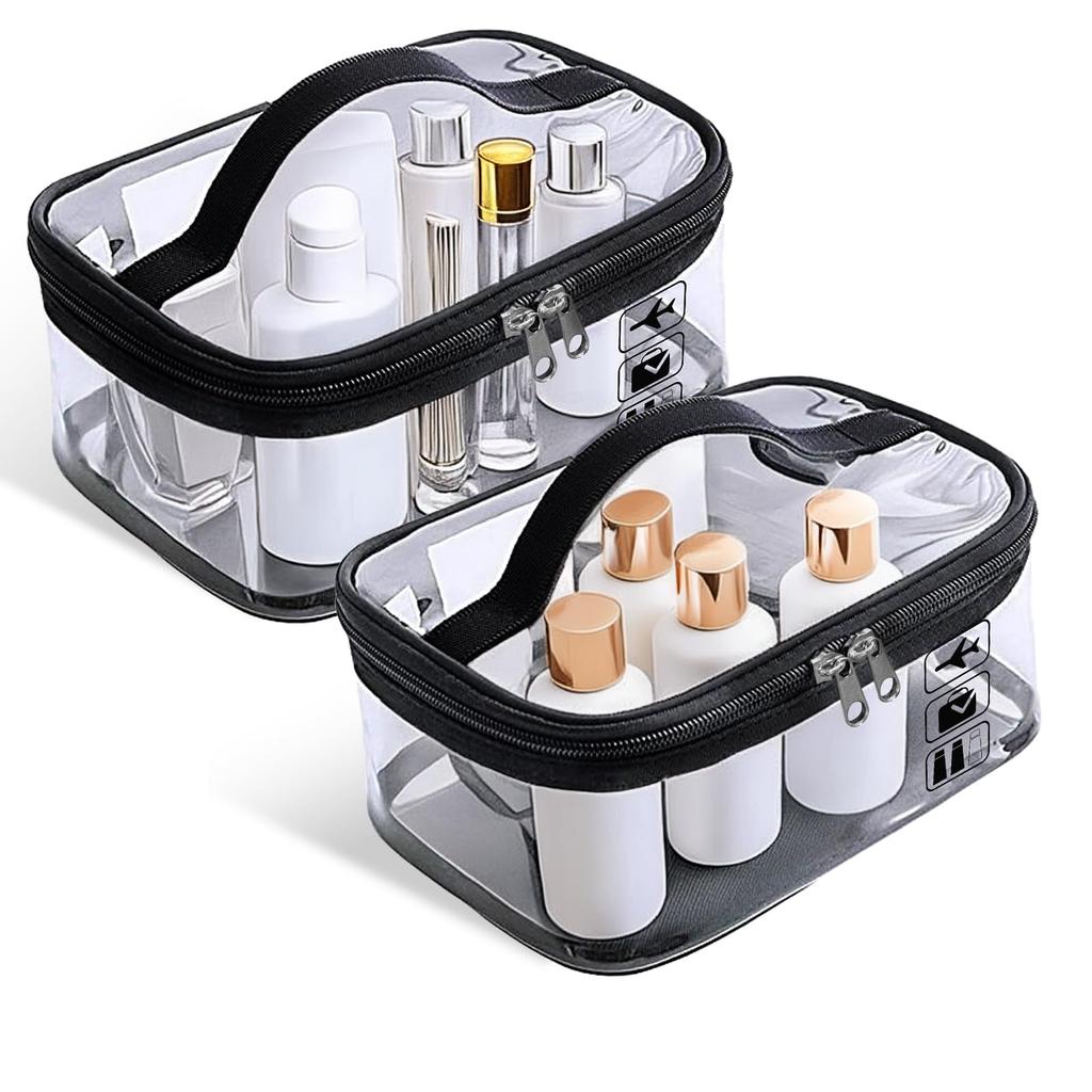 2 X Clear Travel Toiletries Bag Cosmetic Toiletry Pouch Liquids Makeup Organiser