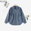 ZANZEA Women Turn Down Collar Loose Causal Long Sleeve Blouse