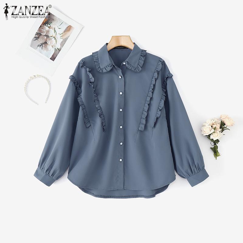 ZANZEA Women Turn Down Collar Loose Causal Long Sleeve Blouse