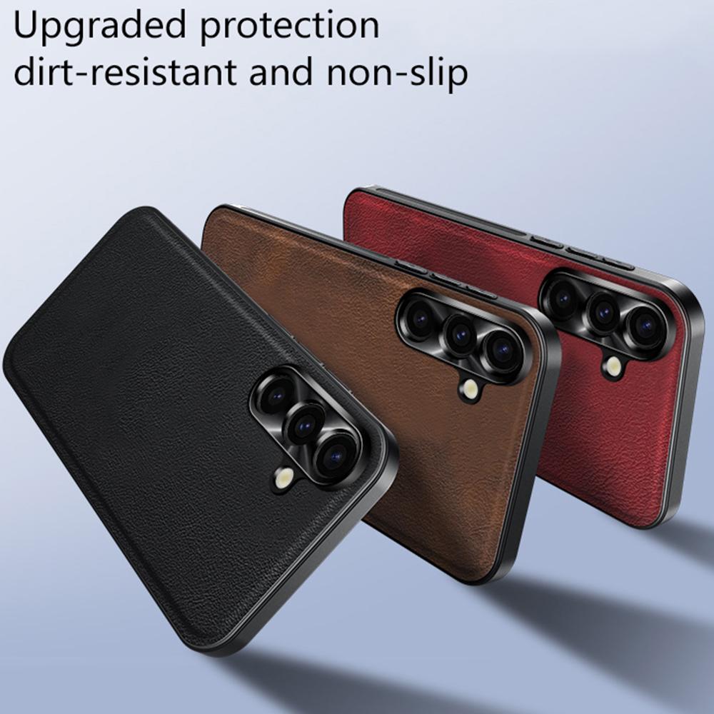 For Samsung Galaxy A56 5G Deksel PU+TPU+PC Telefon Bakdeksel med Metall Linseramme