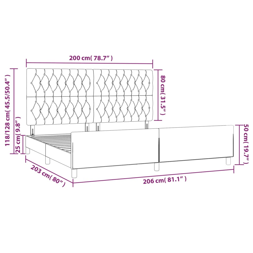 Bed Frame with Headboard Dark Grey 200 x 200 cm Fabric