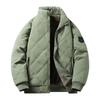 Men's Casual Solid-color Stand-up Collar With Fleece Rhombic Checkered Warm Zipper Cotton Jacket
