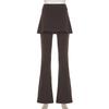 Women's Retro False Two-piece Micro Trousers Trouser Skirt Design Sense of Pure Colour Pleated Slim Thin Fashion Casual Trousers