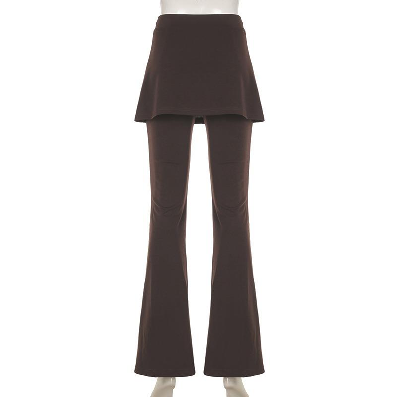 Women's Retro False Two-piece Micro Trousers Trouser Skirt Design Sense of Pure Colour Pleated Slim Thin Fashion Casual Trousers