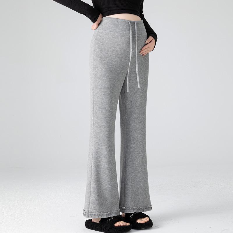 Spring 2026 Small Size Knit Maternity Pants - Lightweight, Lace Detail, No Belly Support XL серый
