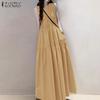 ZANZEA Women Loose Casual Round Neck Sleeveless Long Dress