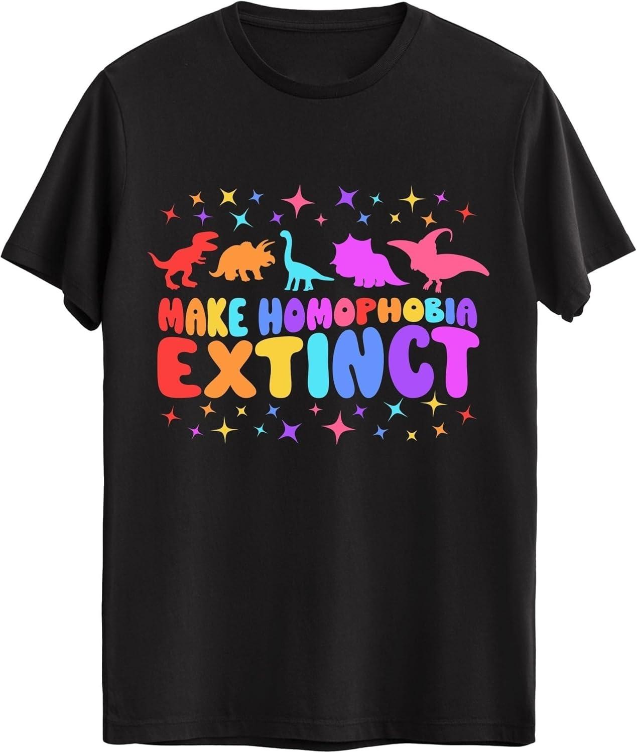Make Homophobia Extinct Dinosaur Graphic Shirt Short-Sleeve Cotton Pride Day Printed Tshirt for LGBTQ S