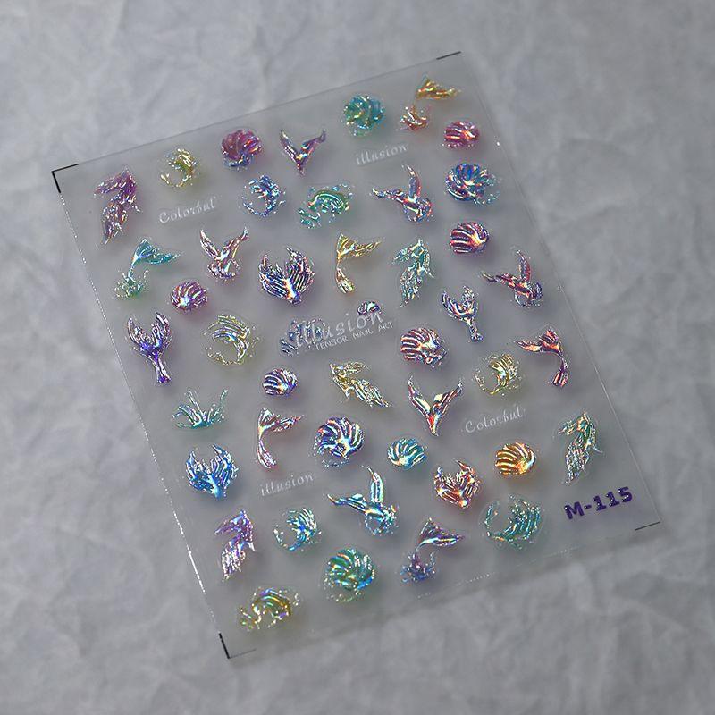 

Qiji Jelly Transparent Laser Dream Mermaid Tail Three-Dimensional Relief Nail Stickers Waterproof Nail Stickers M115 M116 M115 (jelly transparent laser)