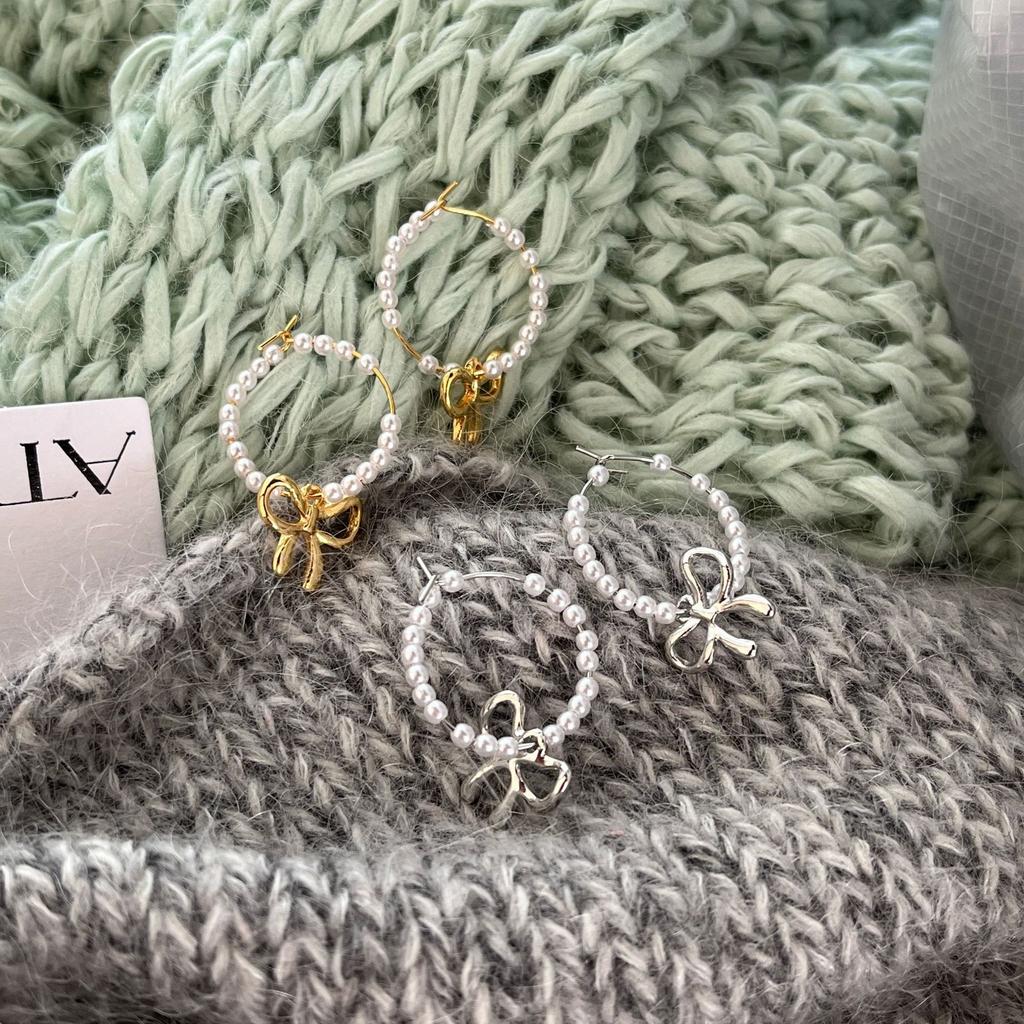 Francuskie Retro Kolczyki z Perłami, Ekskluzywne Kolczyki z Kokardą, Kolczyki, Delikatny i Przesadny Temperament, Kolczyki.