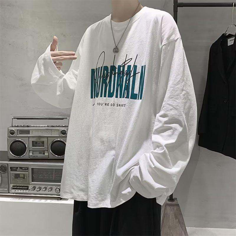 Männer Langarm T-Shirts Brief Grafik Druck Mode marke tees für männer Männer Kleidung Casual Tee Mann Sommer Koreanische Retro