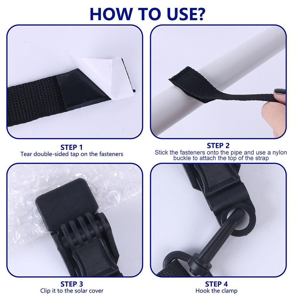 24PCS Swimming Pool Solar Cover Straps and Clips Including 8 Straps with Hooks 8 Clips & 8 Fastener for In-Ground Swimming Pool