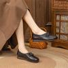 Autumn New Mother Shoes Soft Leather Soft Sole Deep Mouth Ethnic Style Women's Shoes Middle-aged and Elderly Flower Retro Flat Sole Women