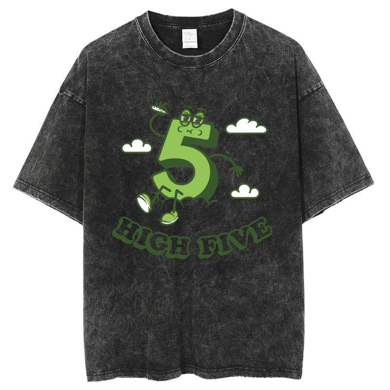 Women's T-Shirt Summer Digital Five Print Oversized Washed Neutral Short Sleeve Casual Trend Funny Top