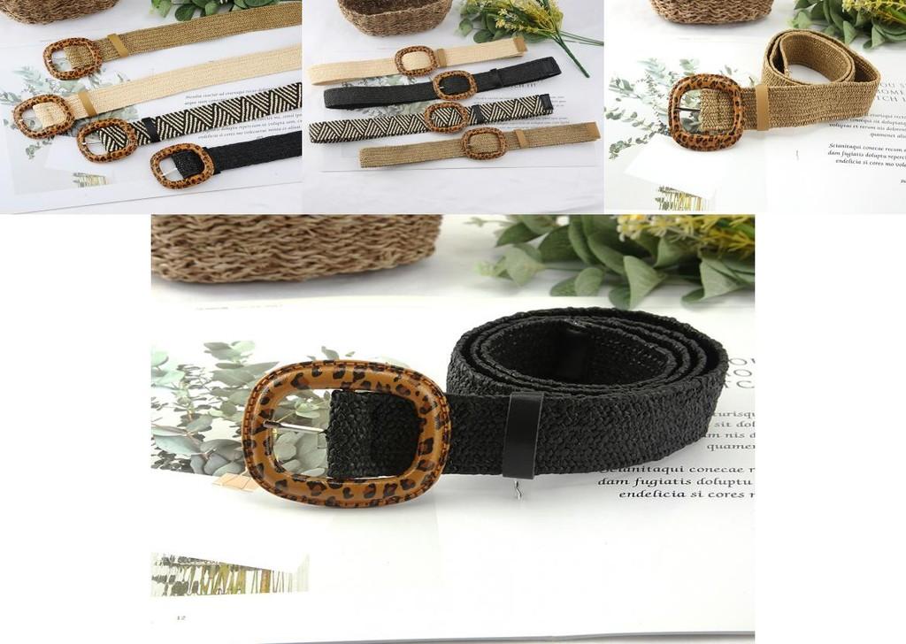 Fashion Leopard Print Buckle Decoration Women Casual Woven Waist Belt For Beach And Summer Wear