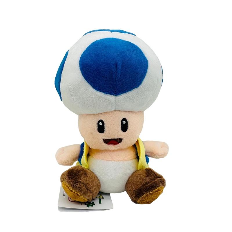 Super Mario 17cm Toad Plüschtier Mit 5 Bunten Sitzenden Pilzfiguren